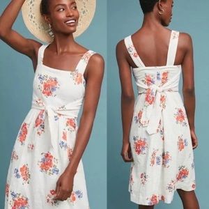 Anthropologie Meadow Rue Ingalls Tie-Waist Dress in Cream Floral Size 6